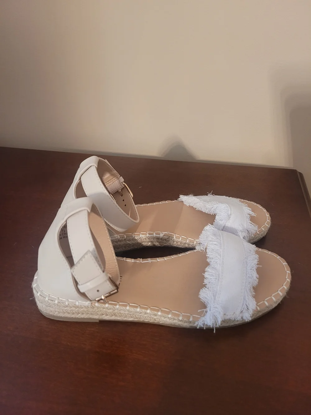 Journee Collection White Frayed Strap Ankle-Wrap Sandals